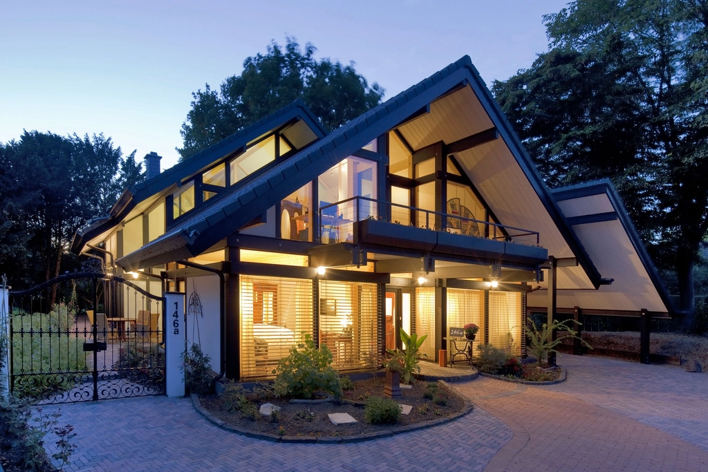 Newly built family home at dusk